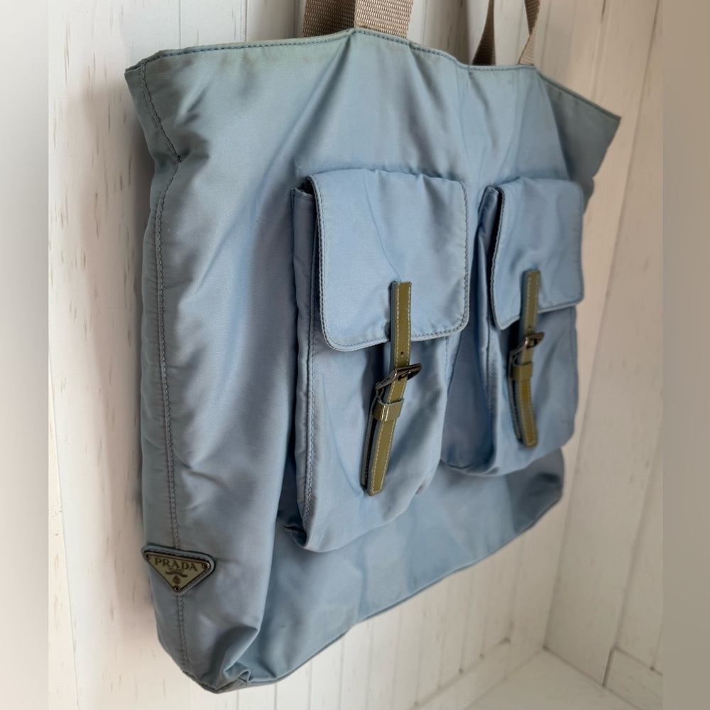 Vintage, PRADA, Tessuto, Nylon, Tote Bag, Light Blue, Y2K, Retro, 90s, Designer